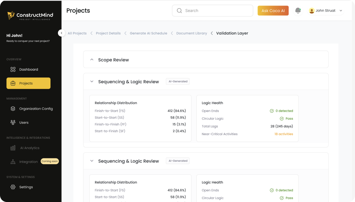 Schedule validation report UI