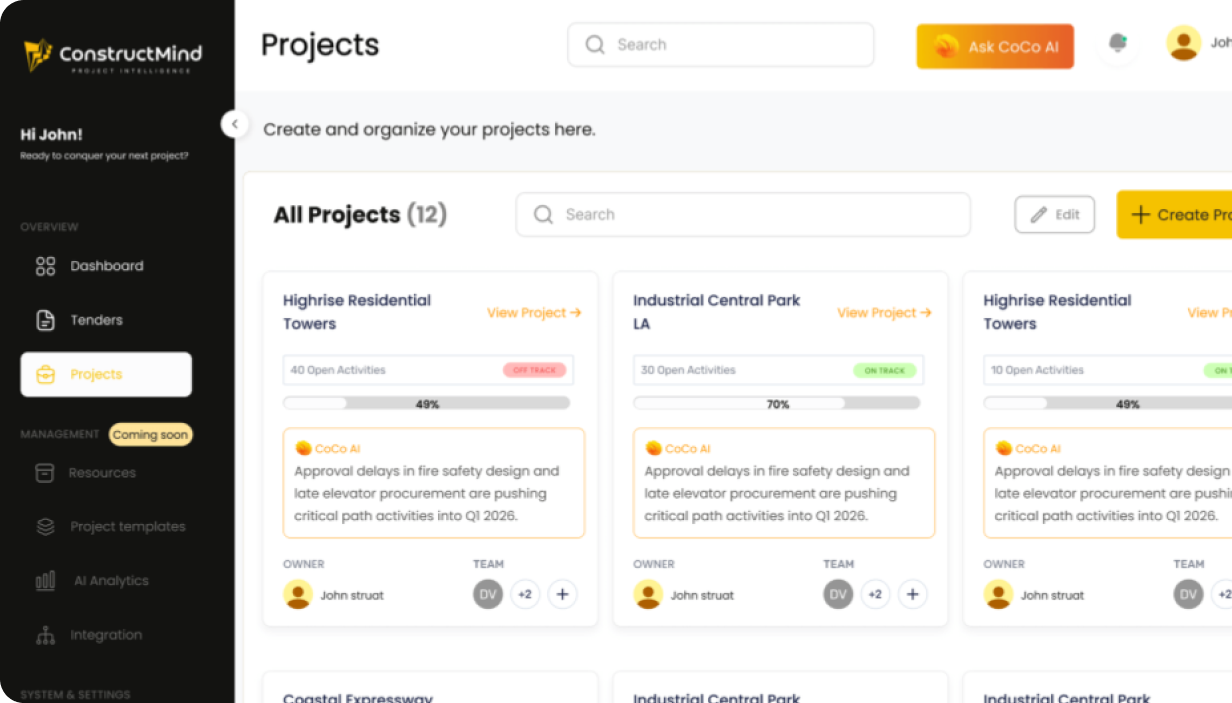 ConstructMind Projects UI – Schedule generation
